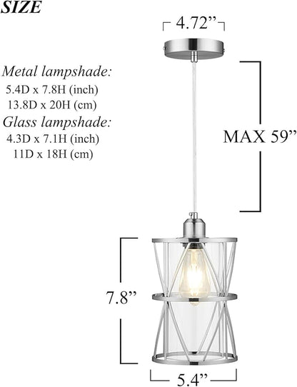 Modern Mini Pendant Light with Clear Glass, Brushed Nickel Transitional Metal Pendant Lighting Fixture for Kitchen Island Sink Dining Room Bar