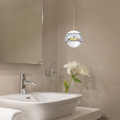 JoollySun Modern Crystal Pendant Light: Chrome Mini Globe Hanging Light Fixture for Kitchen Island Bathroom