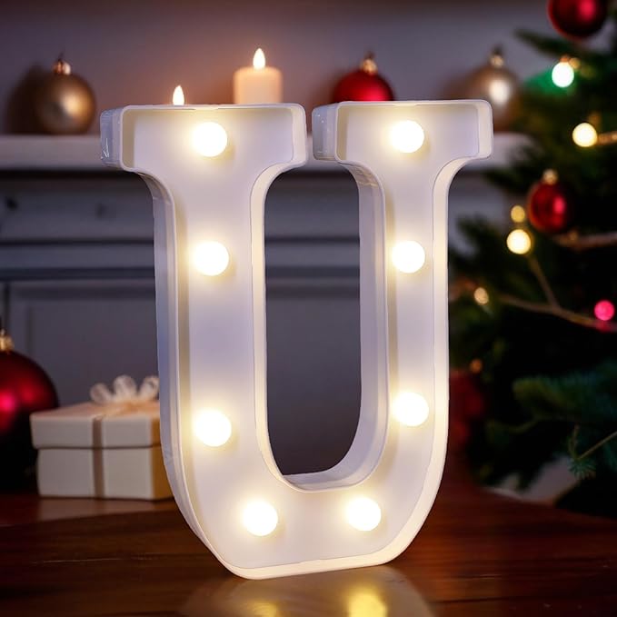 LED Light Up Marquee Letters, Battery Powered Decorative LED Letter Lights, Alphabet Light Up Letters for Wedding Birthday Party,Holiday Lamp or Home Bar Decoration (Letter U)