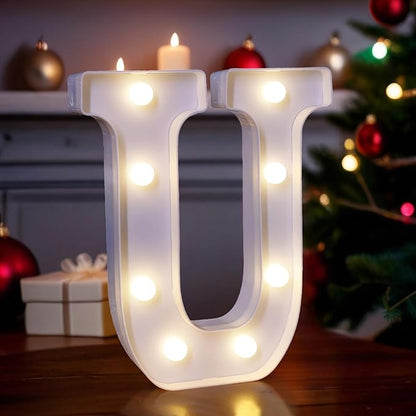 LED Light Up Marquee Letters, Battery Powered Decorative LED Letter Lights, Alphabet Light Up Letters for Wedding Birthday Party,Holiday Lamp or Home Bar Decoration (Letter U)