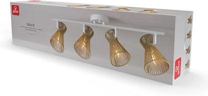 Globe Electric 64000050 28" 4-Light Track Lighting, Matte White, Natural Twine Shades, Ceiling Light, Pivot Shade, Kitchen Lights, 4 Bulb Track-Light