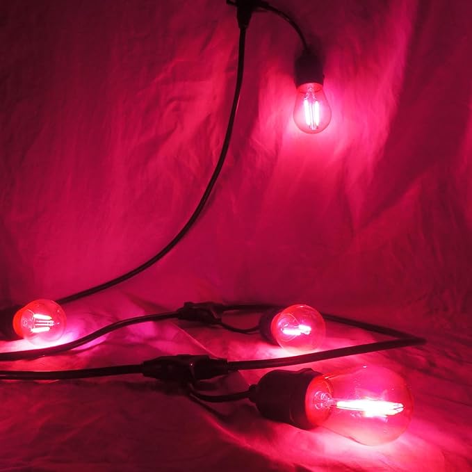 15 Pack S14 LED String Light Bulbs, Shatterproof 2 Watt Pink Replacement Bulbs for Outdoor String Light, Waterproof Decorative E26 Base Pink Filament Edison Christmas Light Bulbs, 120V