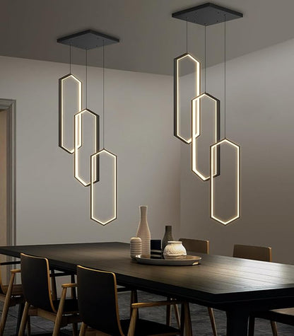 3-Rings Dimmable Pendant Lighting Adjust LED Chandelier Ceiling Light Fixtures for Kitchen Island Dining Room Living Room Bedroom Black