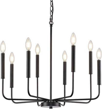 Modern Black Chandelier for Dining Room, 8-Light Metal Farmhouse Dining Room Light Fixtures Hanging Candle Chandelier Lighting for Kitchen, Living Room, Foyer, Entryway, Bedroom
