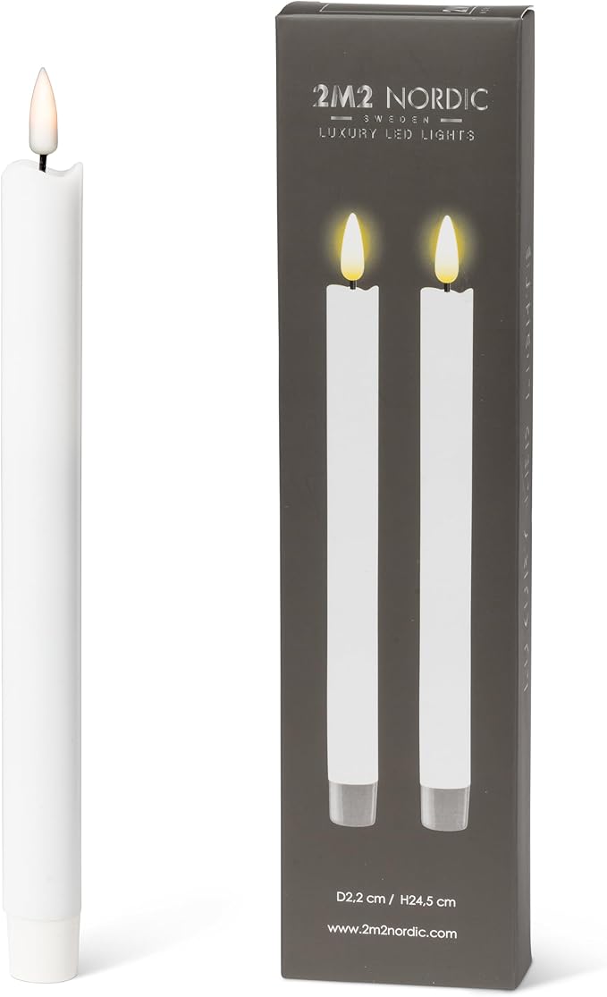 Abbott Collection Wax LED Flameless Taper Candle. Set of 2 - White (9.5" H)
