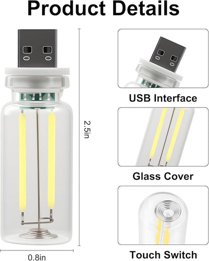 2 PCS Car USB Night Light Bulb, Touch Dimmable Car Interior Ambient Lights, Portable Mini USB Retro Glass Bottle Lamp Decorations for Vehicle, Bedroom, Hallway, Camping (Purple)