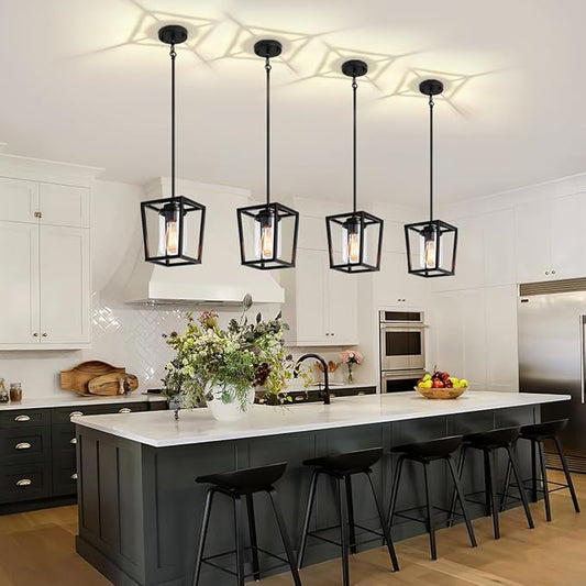 Pendant Lights Kitchen Island,Farmhouse Black Pendant Light Fixture, Lantern Hanging Light Fixture Kitchen Chandelier for Dining Room Foyer Hallway Light