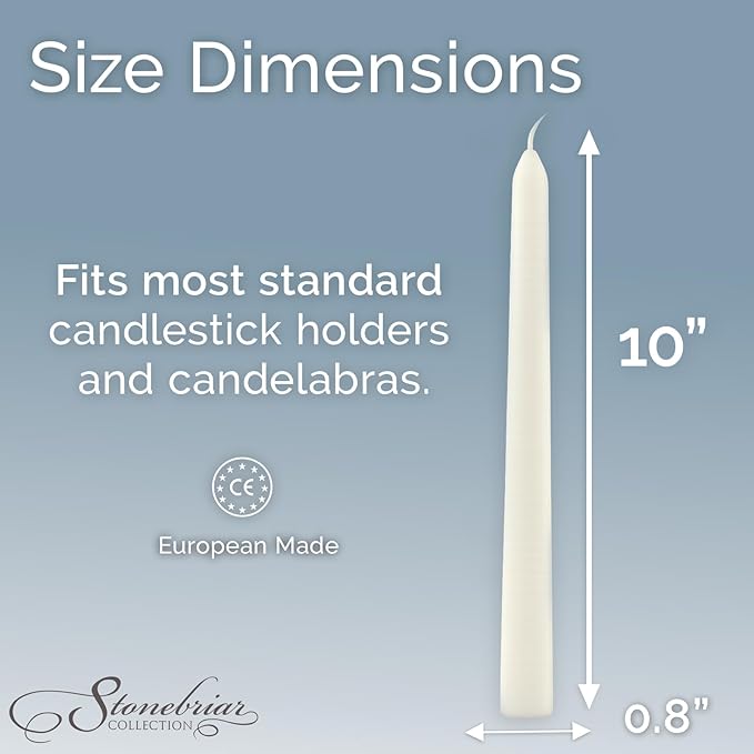 Stonebriar Tall 10" White Unscented 10 Count Taper Candles, 7 Hour Burn Time