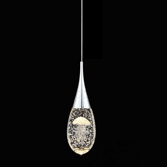 JoollySun Mini Crystal Pendant Light: Modern Dimmable 3-Color(3000k-6000k) LED Pendant for Kitchen Island Bathroom - Polished Chrome