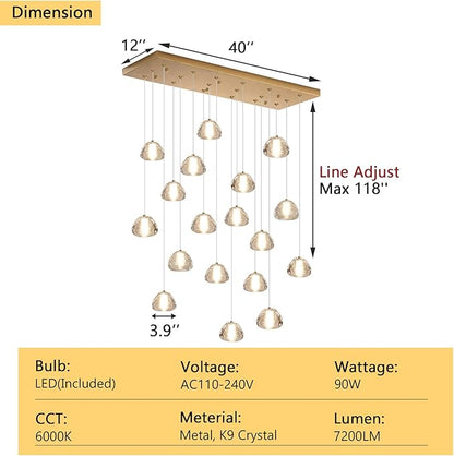Crystal Chandeliers for Living Room Dining Room Light LED Pendant Lights Fixtures Lighting Chandelier for Foyer Entrance Gold
