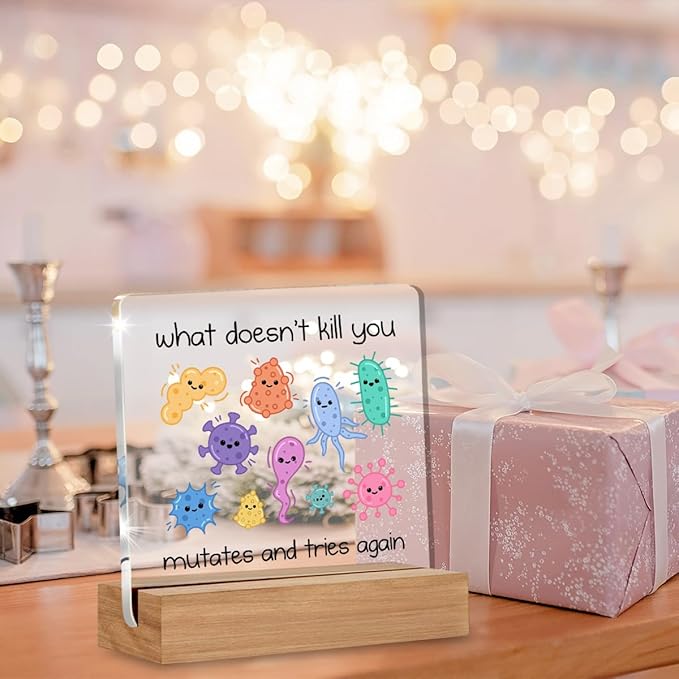Biology Microbiology Gifts for Women Men Science Teacher Scientist, Microbiology Motivational Quote Sign, Science Gifts Acrylic Plaque Table Sign Office Desk Decor 4 × 4 Inch