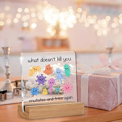 Biology Microbiology Gifts for Women Men Science Teacher Scientist, Microbiology Motivational Quote Sign, Science Gifts Acrylic Plaque Table Sign Office Desk Decor 4 × 4 Inch