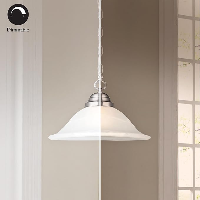 Design House Millbridge 1-Light Pendant Light, Satin Nickel Finish, Alabaster Glass Shade, Dimmable, Hardwired or Plug-in, for Kitchen, Dining Room, Entryway – Design House, 517565