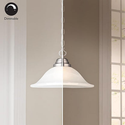 Design House Millbridge 1-Light Pendant Light, Satin Nickel Finish, Alabaster Glass Shade, Dimmable, Hardwired or Plug-in, for Kitchen, Dining Room, Entryway – Design House, 517565