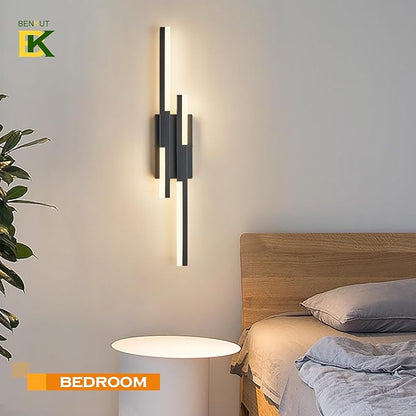 Benkut Modern LED Wall Sconce Black Remote Wall Light Fixtures for Bathroom, Dimmable Vanity Light Indoor LED Remote Wall Sconce for Bedside Bedroom Living Dining Room (27.6inch 3000-6500K 1 Pack)