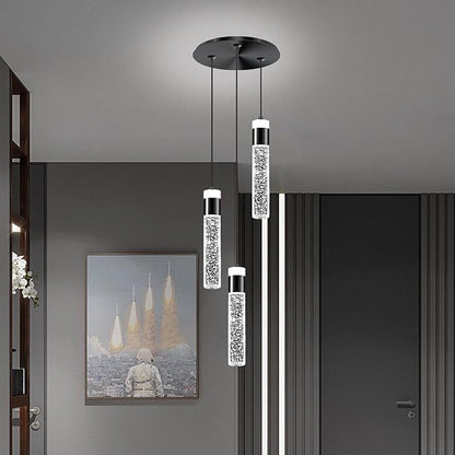 3-Light Pendant Lights Kitchen Island Black Crystal Column Chandelier Modern Dimmable LED Pendant Light for Dinning Room Living Room