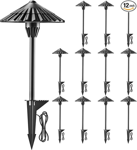 12 Pack 3000K Low Voltage Landscape Lights, 5W 500LM Outdoor Pathway Lighting, 12V IP65 Waterproof Landscape Path Lights for Walkway Yard Garden, CRI 90+, Aluminum, ETL Listed Cord