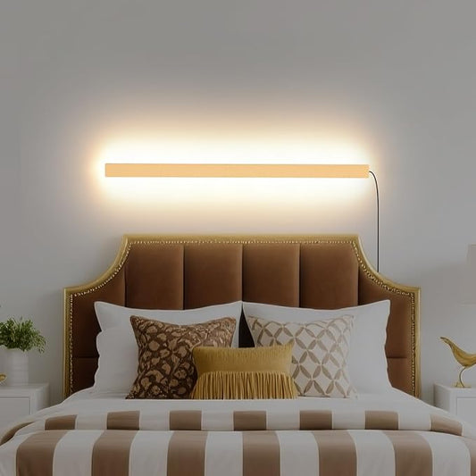 KELUOLY Modern Plug in Wall Lights, 31.4 inch Frosted Gold LED Long Wall Sconce, 16W Warm White 3000K Acrylic Indoor Wall lamp,with 59" Plug Cable for Bedroom, Living Room, Hallway