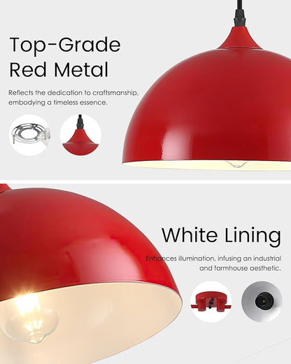 Pendant Lights Kitchen Island 2-Light, Red Dome Pendant Light, Modern Dining Room Light Fixture, Kitchen Island Lighting, Island Pendant Lights for Kitchen, Dining Room, Bar, Cafe