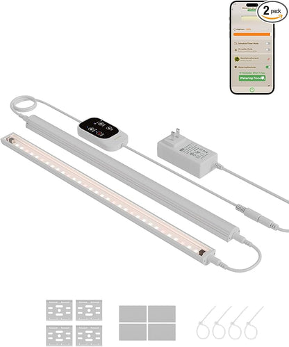 GLOWRIUM Smart Grow Lights for Indoor Plants with APP, Full Spectrum Grow Lights for Seed Starting, G6 Plant Light Strip with auto Timer, 3 Angle dimming Levels for Plant Shelf, 2-Pack (White, 16W)