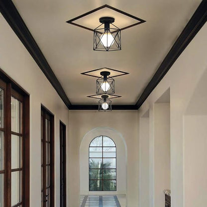 Hedume 2 Pack Semi-Flush Mount Ceiling Light, Retro Black Industrial Ceiling Light - Black Painting Metal Pendant Light Fixture for Hallway Stairway Bedroom Kitchen (E27)