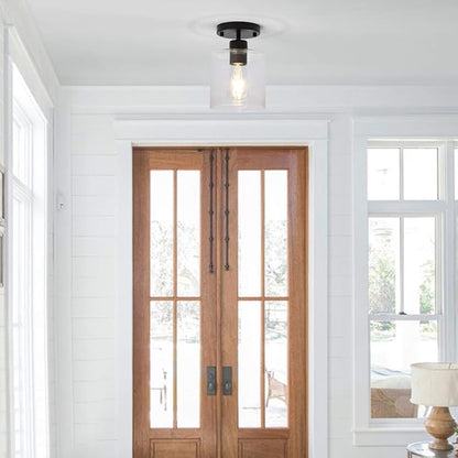 Black Modern Semi Flush Mount Ceiling Light,Rustic Ceiling Light Fixture for Closet Hallway Entryway,Matte Black Finish (1 Pack)