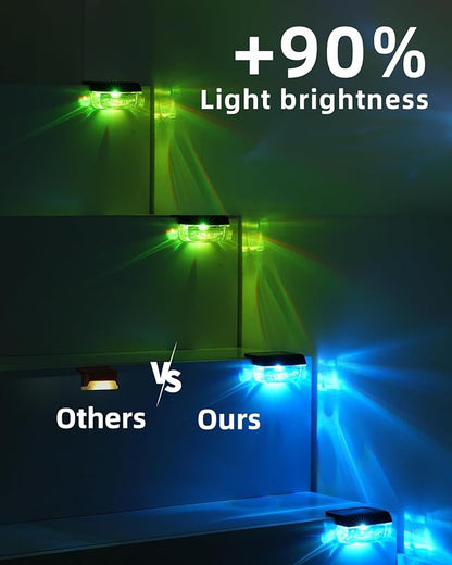 Herzila 12 Pack Solar Deck Lights, RGB Color Changing Christmas Solar Fence Lights, Waterproof Step Lights for Outside, Step, Fence, Deck, Stair, Pool and Yard