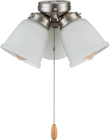 Aspen Creative 22011-2, Three-Light Ceiling Fan Light Kit with Pull Chain, Brushed Nickel Finish with Frosted Glass Shades, 13" Diameter x 6-3/4" Height