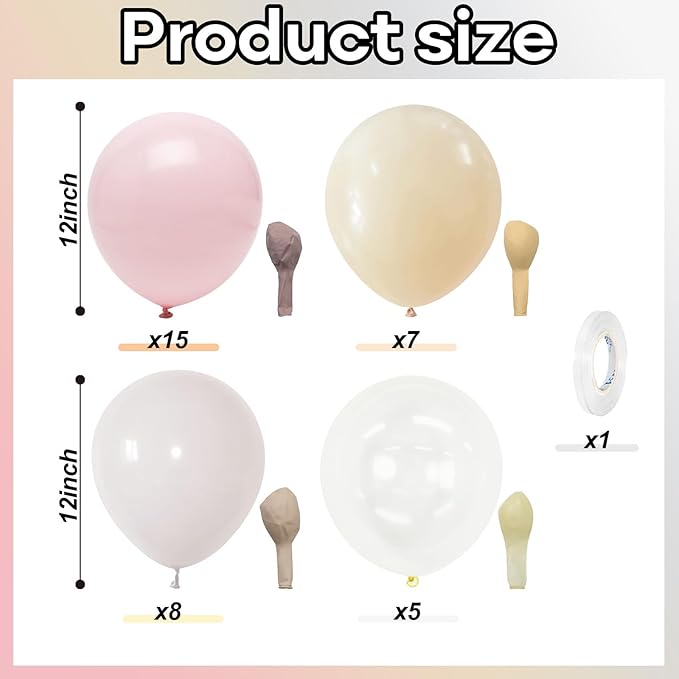 Pastel Pink and White Balloons, 12 Inch 35PCS Light Baby Pink Beige Cream White with Clear Latex Balloon for Girls Birthday Bachelorette Party Bridal Baby Shower Winter Party Decorations Supplies