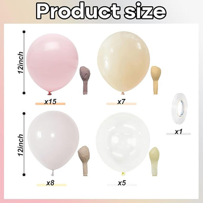Pastel Pink and White Balloons, 12 Inch 35PCS Light Baby Pink Beige Cream White with Clear Latex Balloon for Girls Birthday Bachelorette Party Bridal Baby Shower Winter Party Decorations Supplies