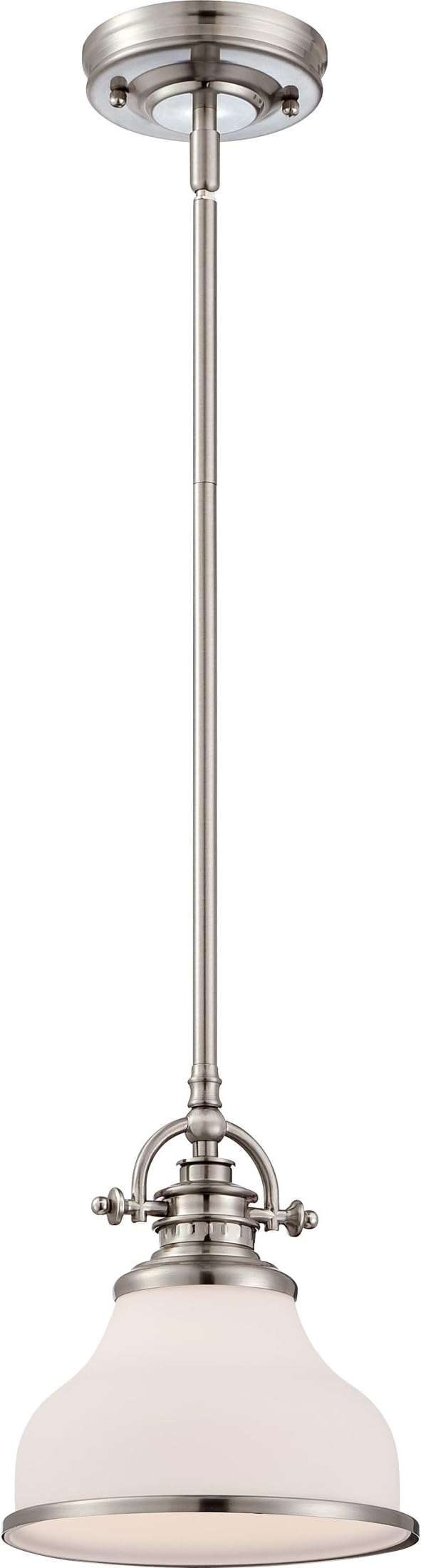 Quoizel Grant 8" Mini Pendant Light, Brushed Nickel with Opal Etched Glass, 13"–48" Adjustable Height for Kitchen Island or Bar