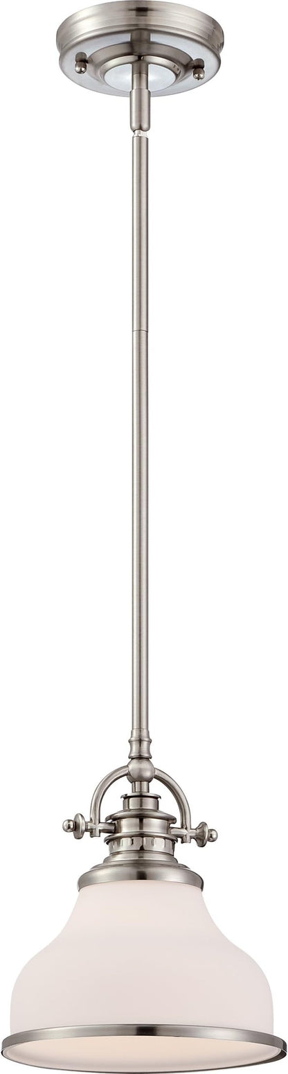 Quoizel Grant 8" Mini Pendant Light, Brushed Nickel with Opal Etched Glass, 13"–48" Adjustable Height for Kitchen Island or Bar