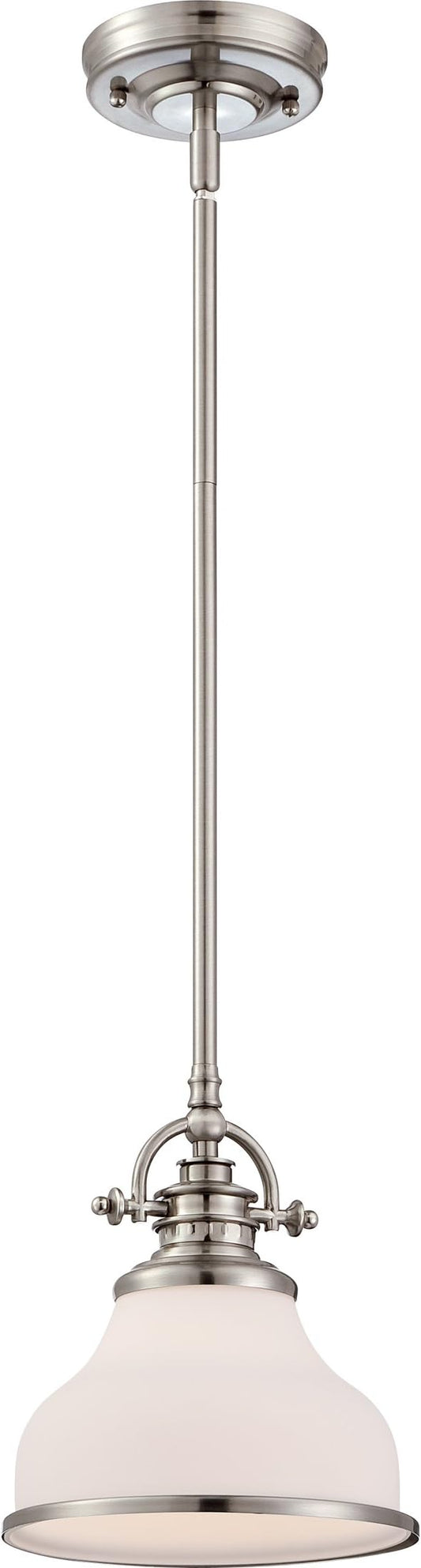 Quoizel Grant 8" Mini Pendant Light, Brushed Nickel with Opal Etched Glass, 13"–48" Adjustable Height for Kitchen Island or Bar