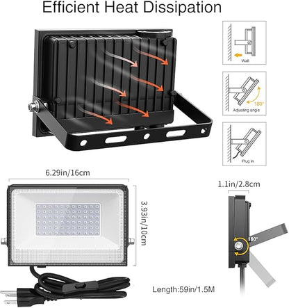 Onforu 2 Pack 38W LED Black Lights, Blacklight Flood Light with Plug, IP66 Waterproof, for Halloween Party, Glow in The Dark, Stage Lighting, Aquarium, Body Paint, Fluorescent Poster, Neon Glow,Black