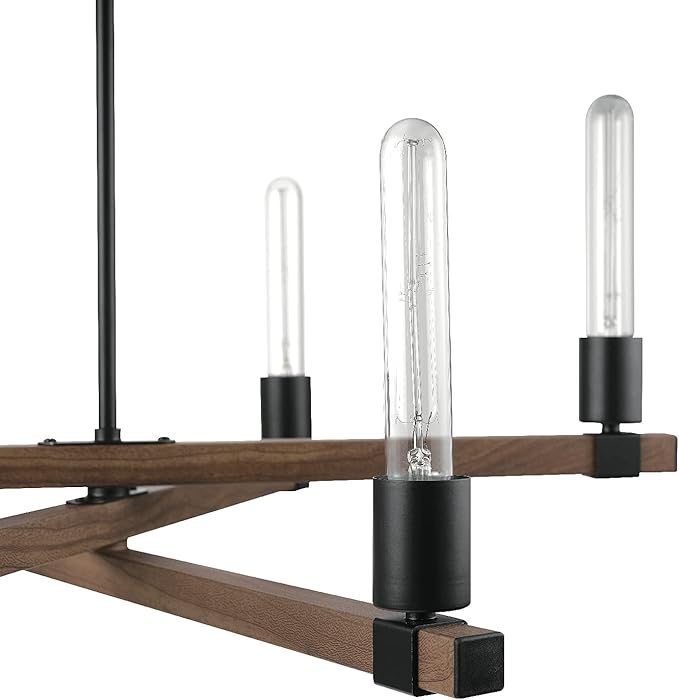 GLOBE Electric 60546 Walken 6-Light Chandelier, Matte Black, Faux Wood Accents, Bulb Not Included