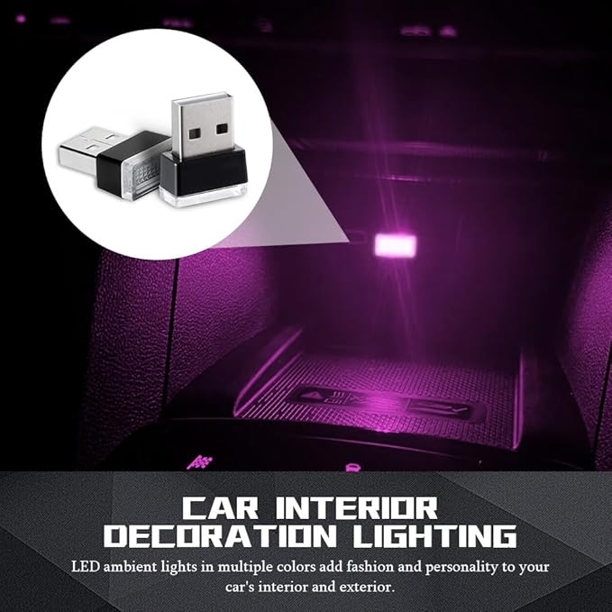 deemars 4PCS USB LED Car Interior Atmosphere Lamp, Car Night Lights, Mini USB LED Decoration Light Ambient Interior Light, Car Accessories Plug-in Interface Ambient Lighting Kit for Most Cars