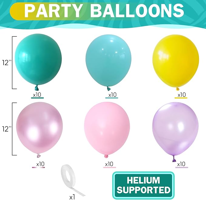 HILAVO Pastel Balloons 60 Pcs Metallic Pink Purple Teal Blue Yellow Multicolor Latex Balloon Macaron Rainbow Pastel Color Party Balloons for Girls Birthday Baby Shower Bridal Wedding Party Decorations