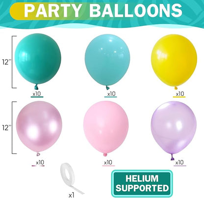 HILAVO Pastel Balloons 60 Pcs Metallic Pink Purple Teal Blue Yellow Multicolor Latex Balloon Macaron Rainbow Pastel Color Party Balloons for Girls Birthday Baby Shower Bridal Wedding Party Decorations