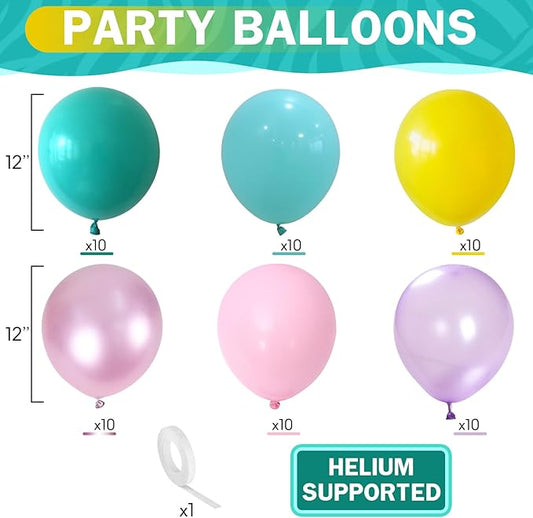 HILAVO Pastel Balloons 60 Pcs Metallic Pink Purple Teal Blue Yellow Multicolor Latex Balloon Macaron Rainbow Pastel Color Party Balloons for Girls Birthday Baby Shower Bridal Wedding Party Decorations