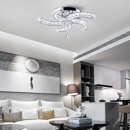 Finktonglan 19.7" Multi-Color Crystal Semi Flush Mount Ceiling Light, 5-Light LED Chandelier, 3-Color Switch (Warm/Neutral/Cool), K9 Crystal & Acrylic, 25W, Modern Ceiling Lighting Fixture