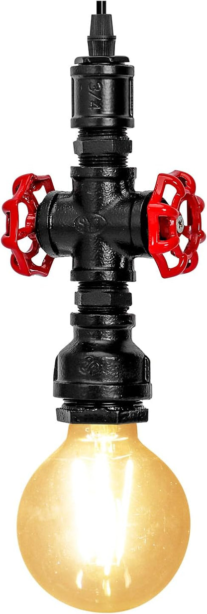 Kawell Vintage Pendant Light Fixtures Industrial Retro Ceiling Chandelier Creative Water Pipe Hanging Light Fixtures Art Deco Iron E26 60W Max for Bedroom Cafe Bar Restaurant Kitchen, Black Color