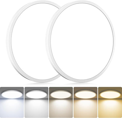 hepside 2Pack LED Flush Mount Ceiling Light Fixture, 13Inch 24W, Dimmable&3000K/3500K/4000K/5000K/6500K Adjustable Low Profile Ceiling Lights, Round Flat Ceiling Light for Kitchen,Hallway-White