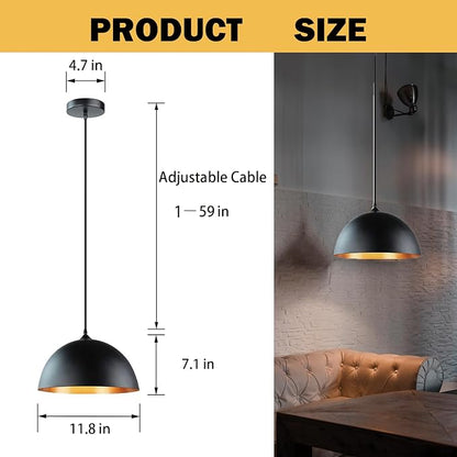 Takor 3 Pack Metal Pendant Light Fixtures, Rustic Ceiling Lights, Industrial Adjustable Hanging Lamp with E26 Base, Farmhouse Pendant Lighting for Kitchen Island, Living Room, Black(Bulb Not Included)