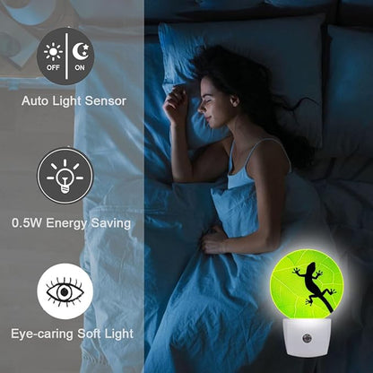 Lizard Green Leaf Vine Plug in Night Light Auto Light Round Lamps Energy Saving Gift for Women Men Friends
