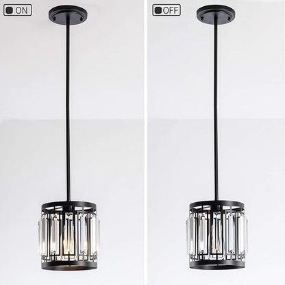 Modern One- Light 1XE26 Pendant Light Ceiling Hanging Light Fixture with K9 Crystals for Kitchen Restaurant Cafe Dining Room Island Light Black