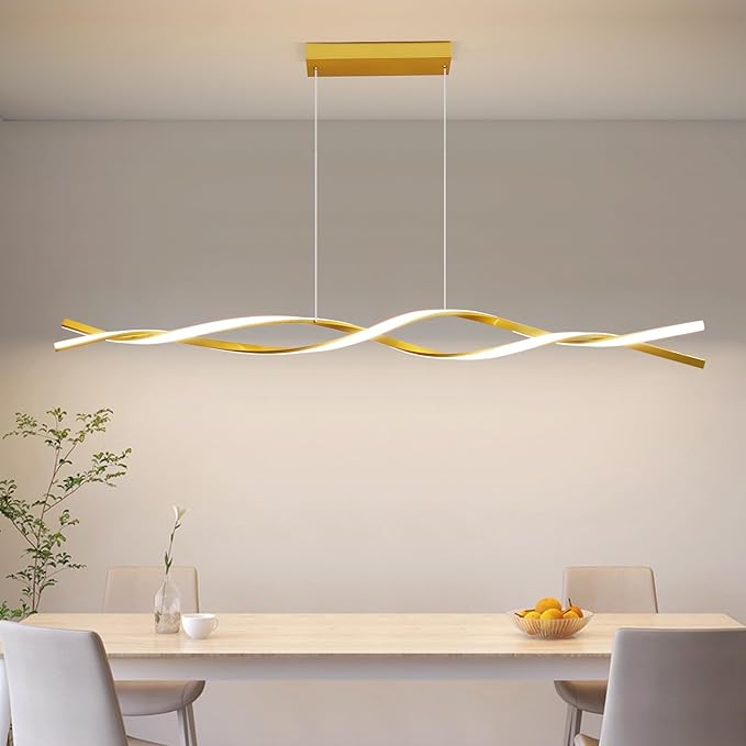 57in Modern Ceiling Pendant Light, with Remote Control Dimmable 3 Color Mode & Brightness Ceiling Lamp, Anti-Flicker Dining Light Fixture for Kitchen, Dining Room (Gold)