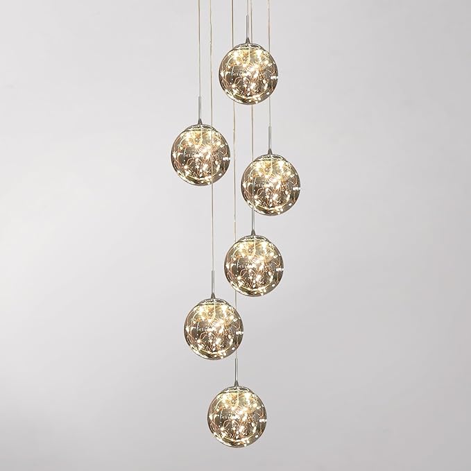 Long Chandeliers for High Ceilings,Modern Crystal Pendant Light,Raindrop Drop Lamp,Hanging Flush Mount Lighting Fixtures for Spiral Staircase,Foyer,Entryway,Living Room