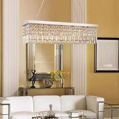 Saint Mossi 5-Lights K9 Crystal Chandelier for Dining Room, Rectangular Pendant Light Fixture for Kitchen Island, Raindrop Flush Mount Ceiling Light Fixture,H9 x W10 x L31, Chain Adjustable