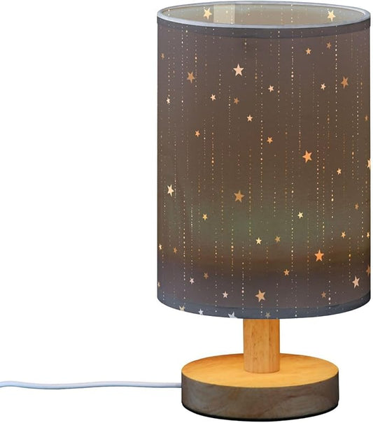 Galaxy and Star Rain Outer Space Dark Table Lamp with Wood Base Fabric Lamp Shade Bedside Nightstand Desk Lamp for Living Room Bedroom Kids Room Office