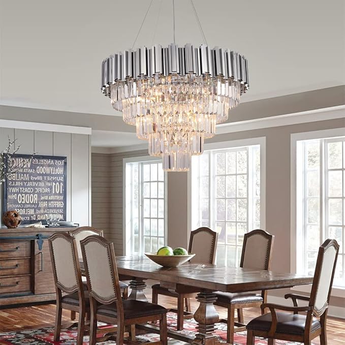 Modern Crystal Chandelier Lighting Chrome 5-Tier Chandeliers 9 Light Contemporary Ceiling Light Fixture for Dining Room Foyer Kitchen Living Room 27.5"